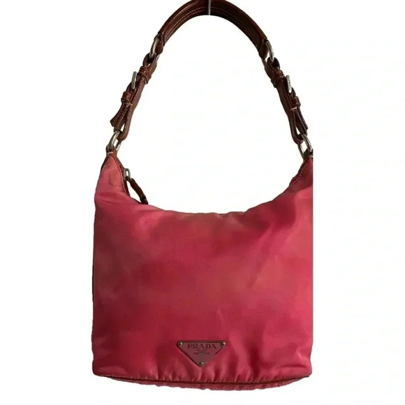 Prada pink  distressed nylon hobo handbag - Picture 1 of 13